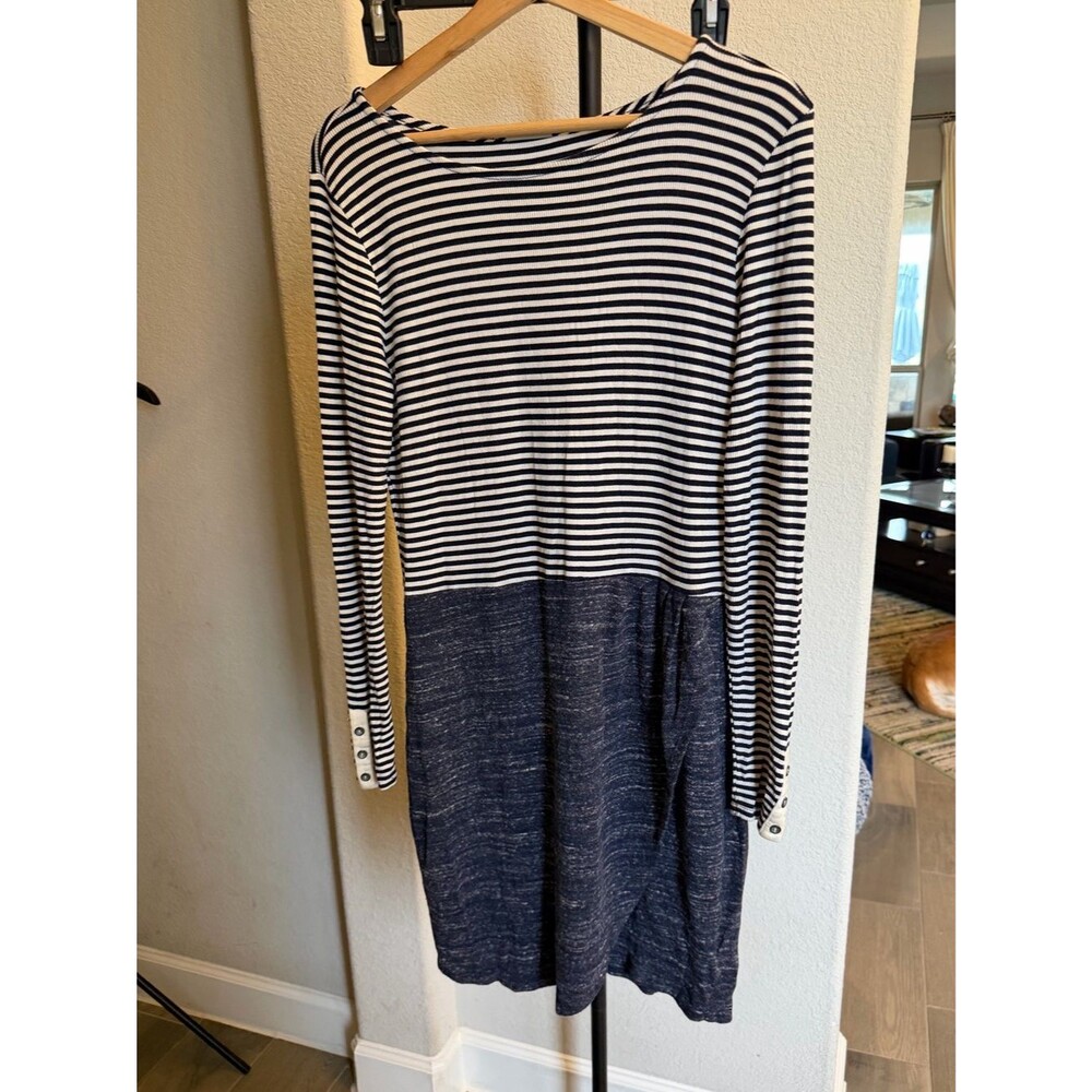 dolan Navy and White Striped Tulip Midi Long Sleeve Dress S Anthro